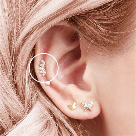 Cz Marquise Fan Screw Flat Back Earrings Ear Lobe Piercings Piercings
