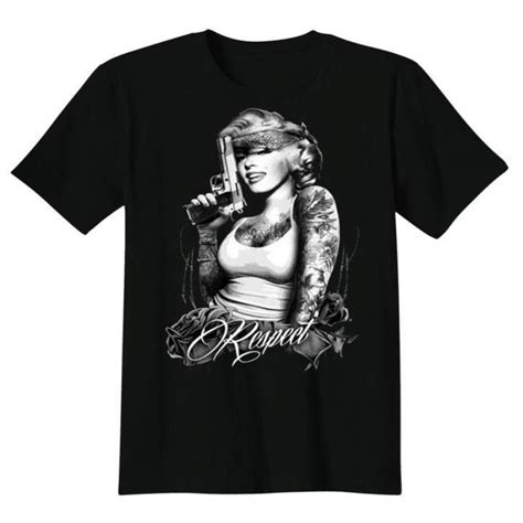 Marilyn Monroe Respect Gangster Tattoo Gun Holding Graphic T Shirt Men