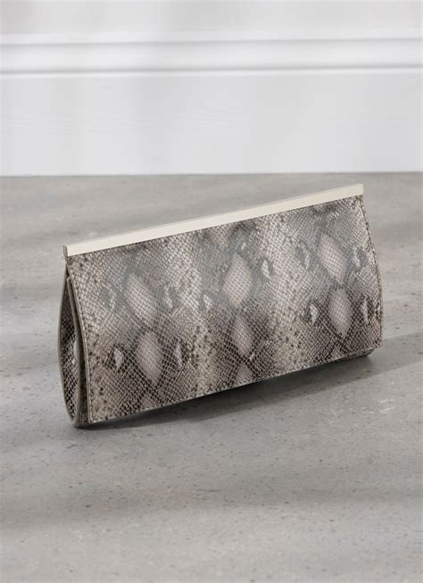 Snake Print Leather Clutch Bag Mint Velvet