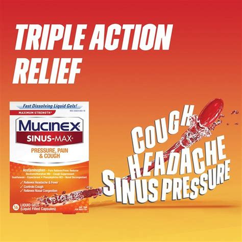 Mucinex Sinus Max Liquid Gels Pressure Pain And Cough 16 Ct