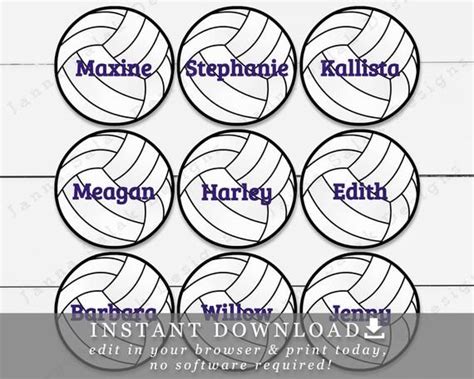 25 Volleyballs With Editable Names Text Printable Etsy