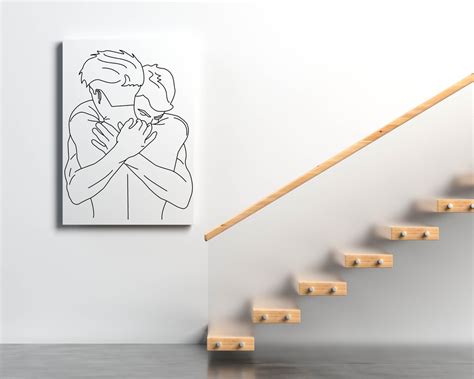 Gay Couple Hugging Art Print Gay Minimal Nude Line Drawing Lgbt Wall Art Poster Male Body