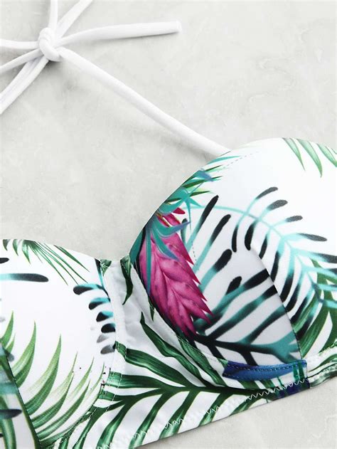 Jungle Print High Waist Bustier Bikini Set Sheinsheinside