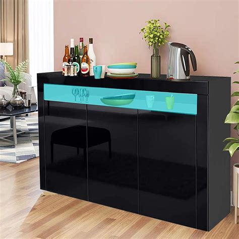 Modern High Gloss Sideboard Storage Cabinet Wled Lighting Living Room Furniture Ebay