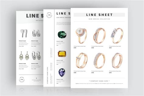 Jewelry Catalog Template, Jewelry Line Sheet Template, Portrait Line