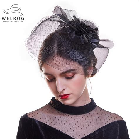 Welrog Elegant Fancy Feather Flower Bridal Fascinators Hats Veils Women