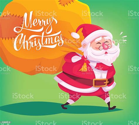 Cute Cartoon Santa Claus Delivering Ts In Big Bag Stock Illustration