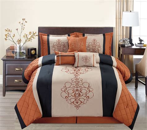 If you look at these pics below you'll see the proof. 7 Piece Rust/Taupe Floral Embroidered Comforter Set
