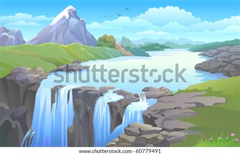 Beautiful Mountain Side River Turning Into Stock Vector Royalty Free