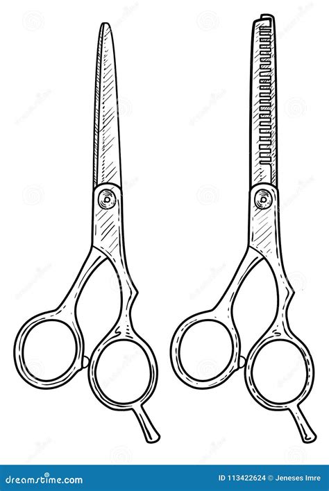 Hairdressing Scissor Illustration Drawing Engraving Ink Line Art