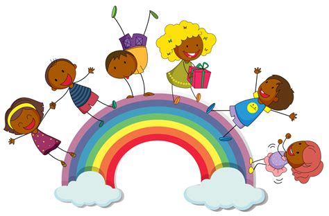Happy Children Standing On Rainbow 431597 Vector Art At Vecteezy