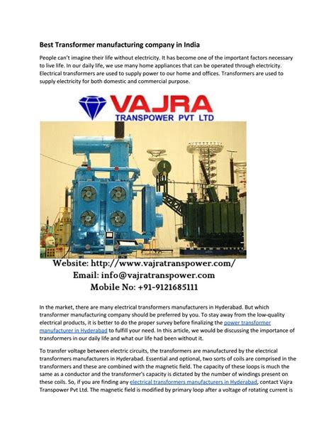 Best Transformer Manufacturing Company In India By Vajraseo Issuu