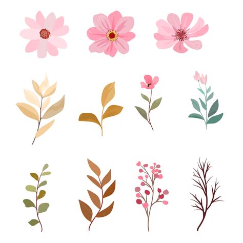Pink Flower And Leaves Elements Pink Flower Leaves Flower Png And
