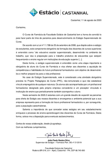 Carta De Apresentação Estacio Yalearn