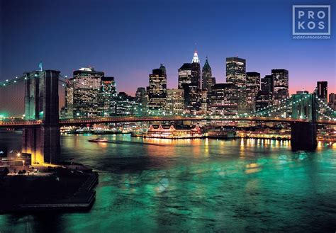 Skyline Of Lower Manhattan And The Brooklyn Bridge At Dusk Fine Art