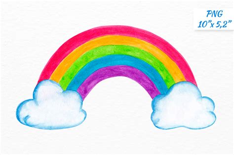 Watercolor Rainbow With Clouds Clipart By Sweetreniegraphics