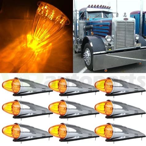 9pcs Amber 17 Led Semi Truck Roof Cab Marker Clearance Top Lights For