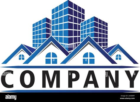 Real Estate Company Logo Design Template Blue House And Building
