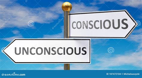 Unconscious And Conscious In Balance Pictured As Words Unconscious