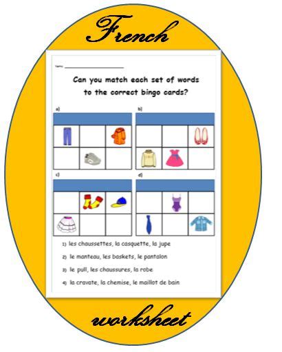 English worksheets and online activities. CLOTHES FRENCH WORKSHEET,Teaching Resources for Children ...