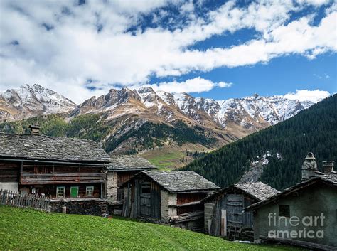 Traditional Swiss Alps Houses In Vals Village Alpine Switzerland