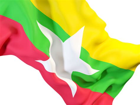 Waving Flag Closeup Illustration Of Flag Of Myanmar