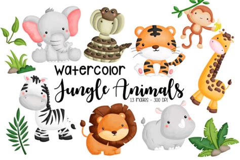 Watercolor Jungle Animal Clipart Graphic By Inkley Studio · Creative