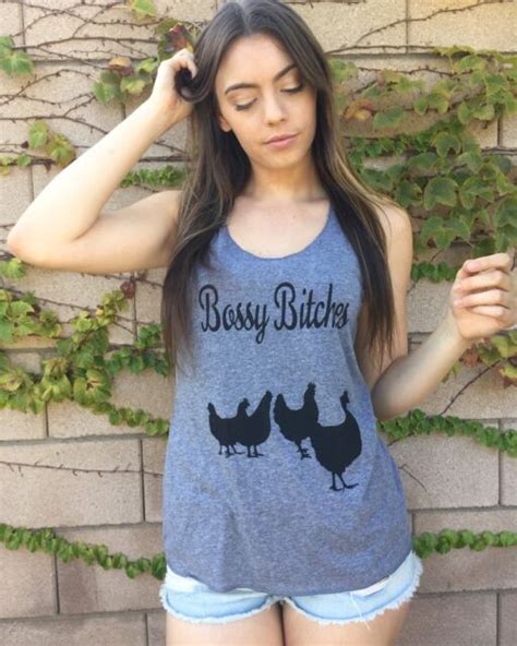 Womens Custom Bossy Bitches Chicken Tank Top Grey Racerback Large Ebay