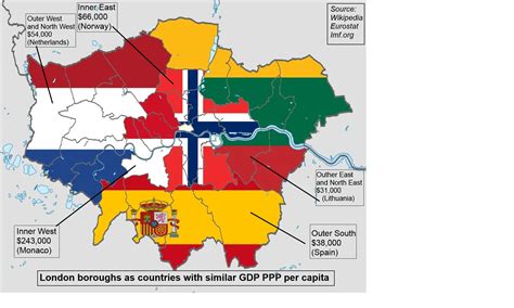 London threatened with tier 3. London boroughs as countries with similar GDP PPP per ...