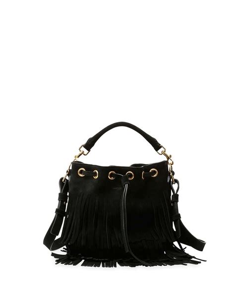 Saint Laurent Emmanuelle Small Suede Fringe Bucket Bag, Black | Bucket bag, Suede fringe, Fringe ...