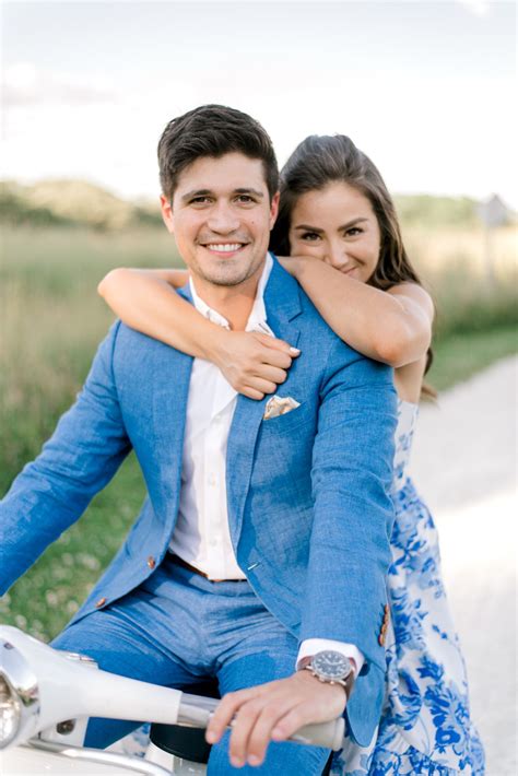 Caila Quinn And Nick Burello Engagement Phots In Blue And White