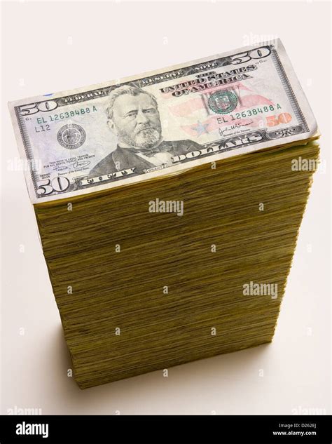 Cash Stack Of 50 Dollar Bills Stock Photo Alamy