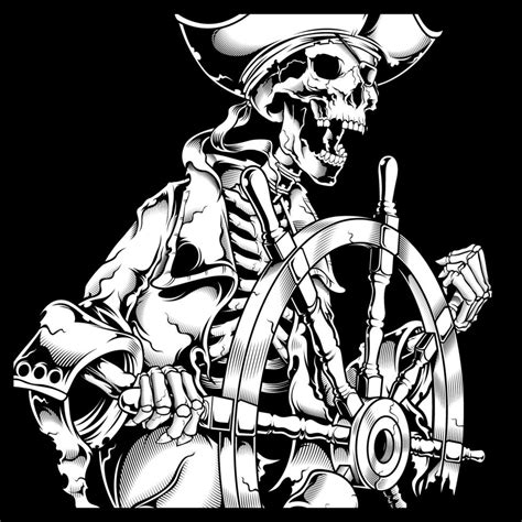 Pirate Skeleton At Helm Hand Drawing Vector Art At Vecteezy
