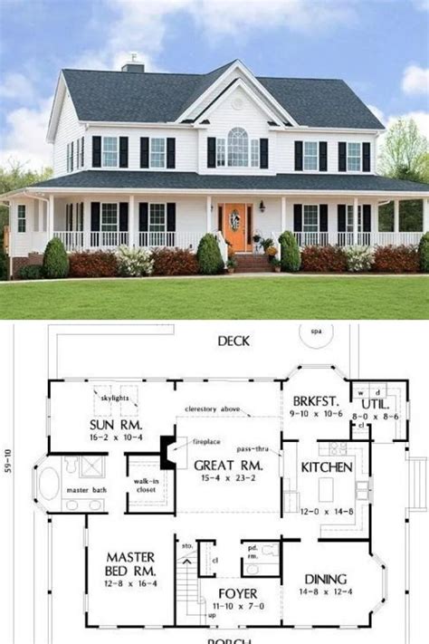 Wrap around porch house plans are very popular because of the wonderful views they provide and ease of access to the outdoors. 2-Story 4-Bedroom The Riverbend Farmhouse House Plan with Wrap Around Porch (Floor Plan) - House ...