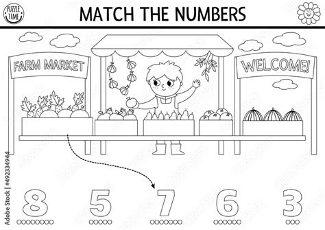 Match The Numbers Farm Black And White Game With Farm Market Vendor