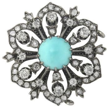 Antique Persian Turquoise Diamond Brooch Antique Jewelry Fantasy