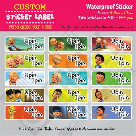 Jual Sticker Label Upin Ipin Stiker Nama Waterproof Di Lapak