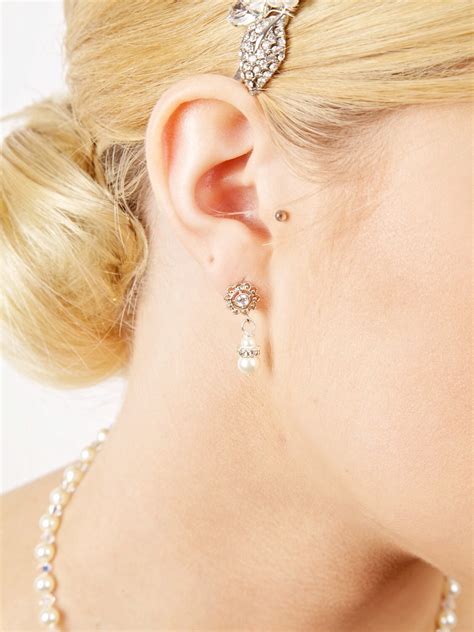Bridal Earrings Wedding Earrings Rhinestone Earrings Pearl Etsy