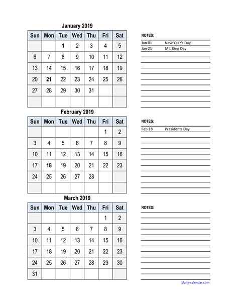 Three Month Single Page Calendar Printable 3 Month Calendar