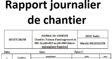 Télécharger Exemple De Modèle De Rapport Journalier De Chantier Cours