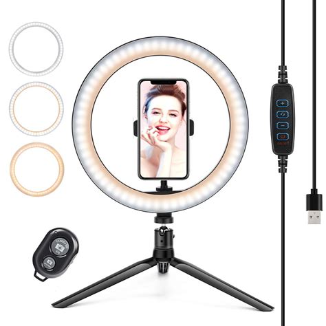 Auperto Led Ring Light With Cell Phone Holder Dimmable Desktop Makeup