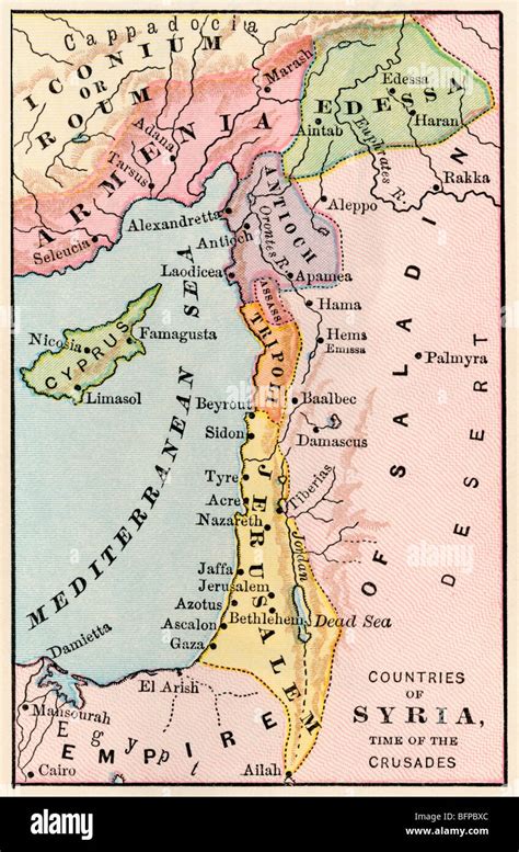 Map Of The Middle East Empire Of Saladin At The Time Of The Crusades