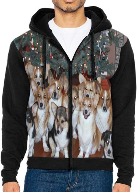 Funny Corgi Dog Novelty Mens Black Hoodie Sweatshirt Sportswear