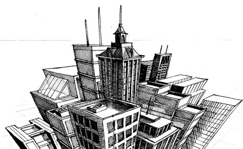 A Drawing Of A Building That Is In The Middle Of Some Sort Of Cityscape