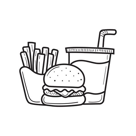 Burger With Fries Sketch Illustration With Cute Design 19885255 Vector
