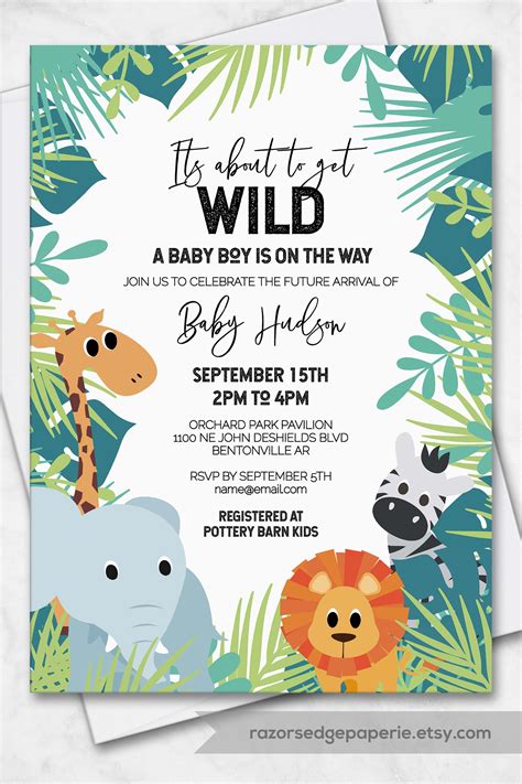 Safari Baby Shower Invitations Boy Rosette Purdy