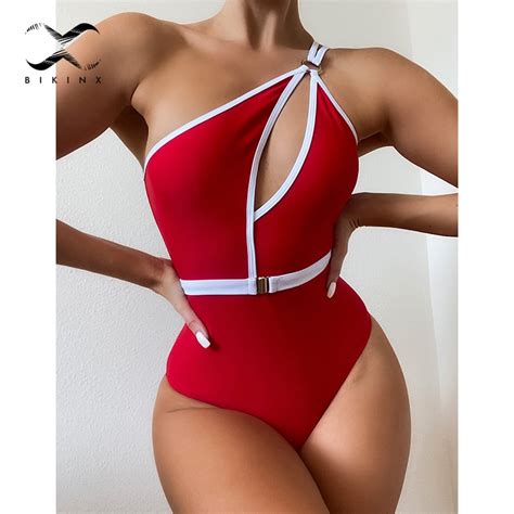 2021 sexy one shoulder one piece suit retro patchwork swimsuit women s swimming suit high cut