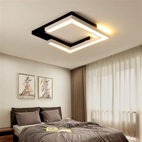 Led ring acrylic pendant light modern ceiling chandeliers indoor home lighting. Square White+Black Ceiling Lights for Living bed Room ...