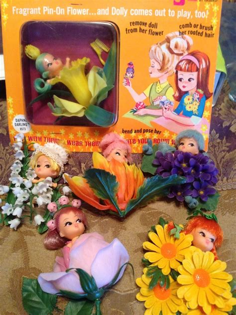 Rare Vintage Hasbro Flower Darling Pin Dolls Set Of Six With Case