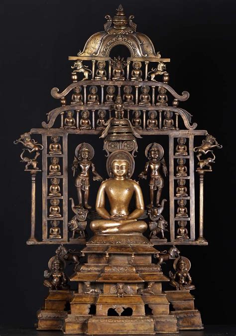 Rare Bronze Jain Mahavira Meditating With 24 Tirthankaras Hand Crafted